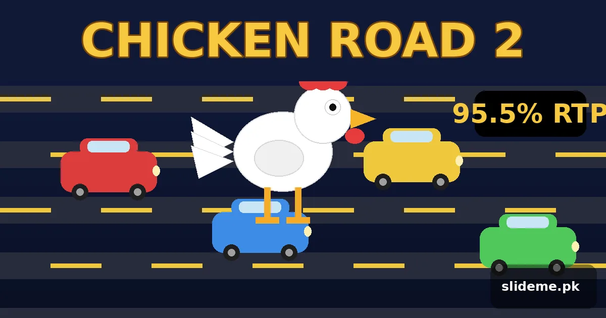 Chicken Road 2 logo with Cluck Norris the cartoon chicken mascot crossing a busy multi-lane traffic road
