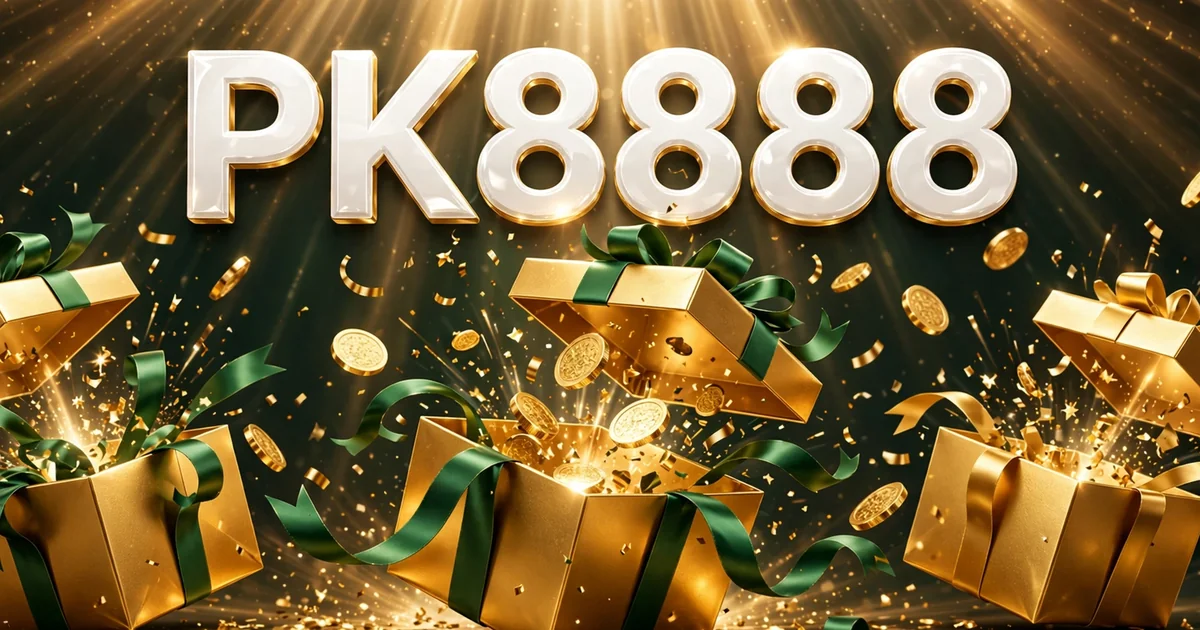 PK8888 Game bonuses – golden gift boxes bursting with coins and confetti