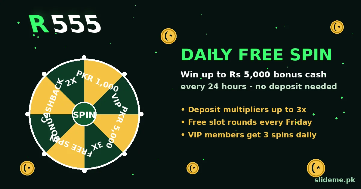R555 daily free spin wheel with PKR prizes