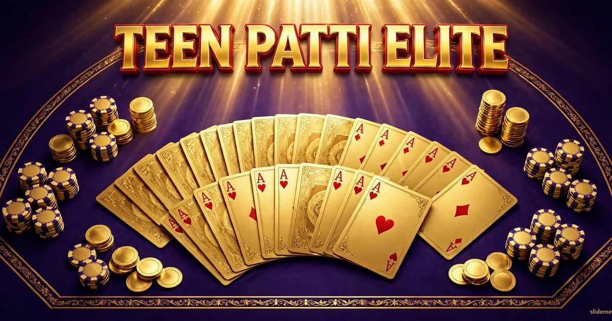 Teen Patti Elite game lobby with golden cards and purple branding