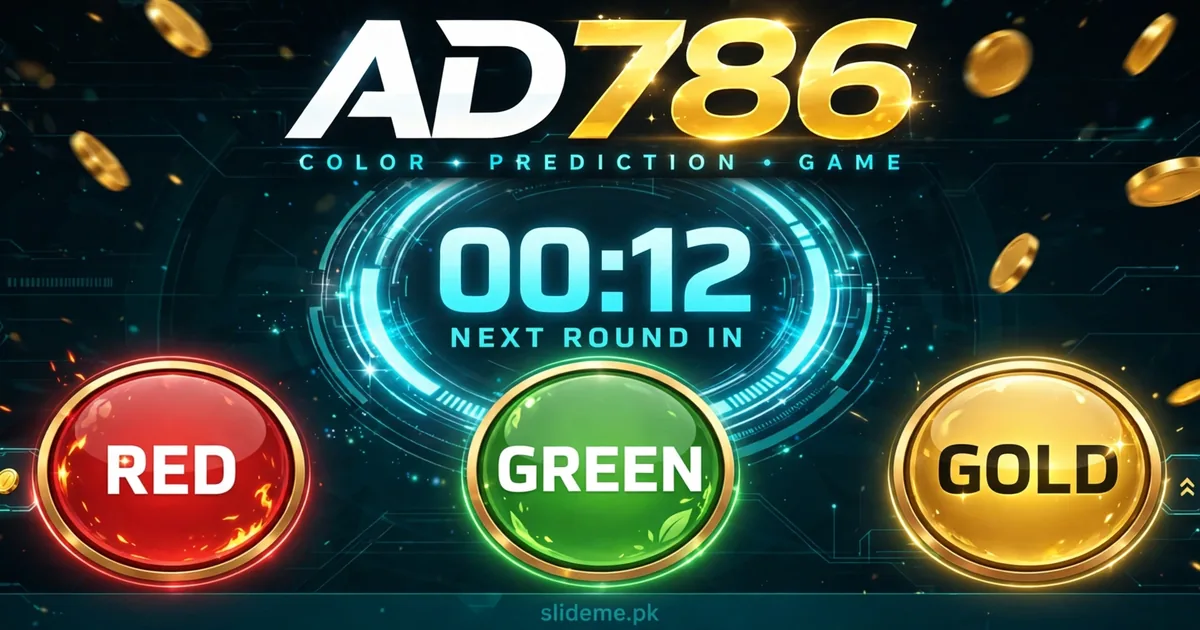 AD786 color prediction game with red, green and gold prediction buttons and a countdown timer