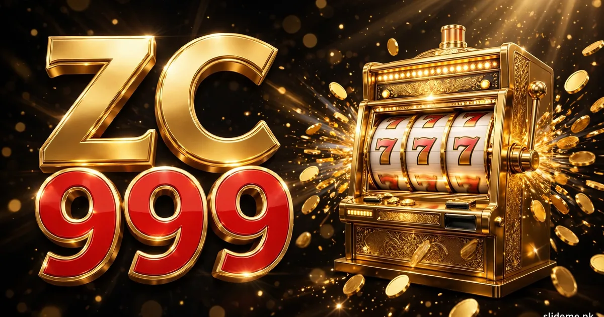 ZC999 Game slots banner with gold 3D ZC999 text and a golden slot machine