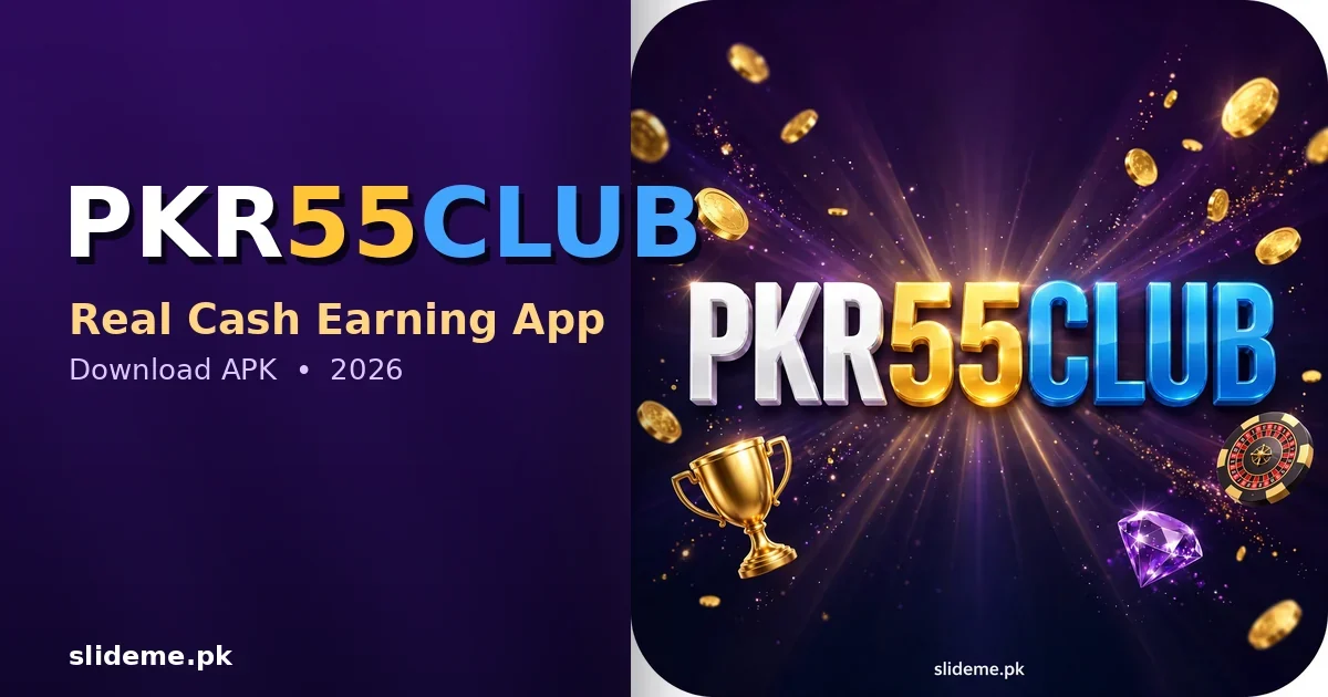 PKR55Club Game APK download banner for the new real cash earning app