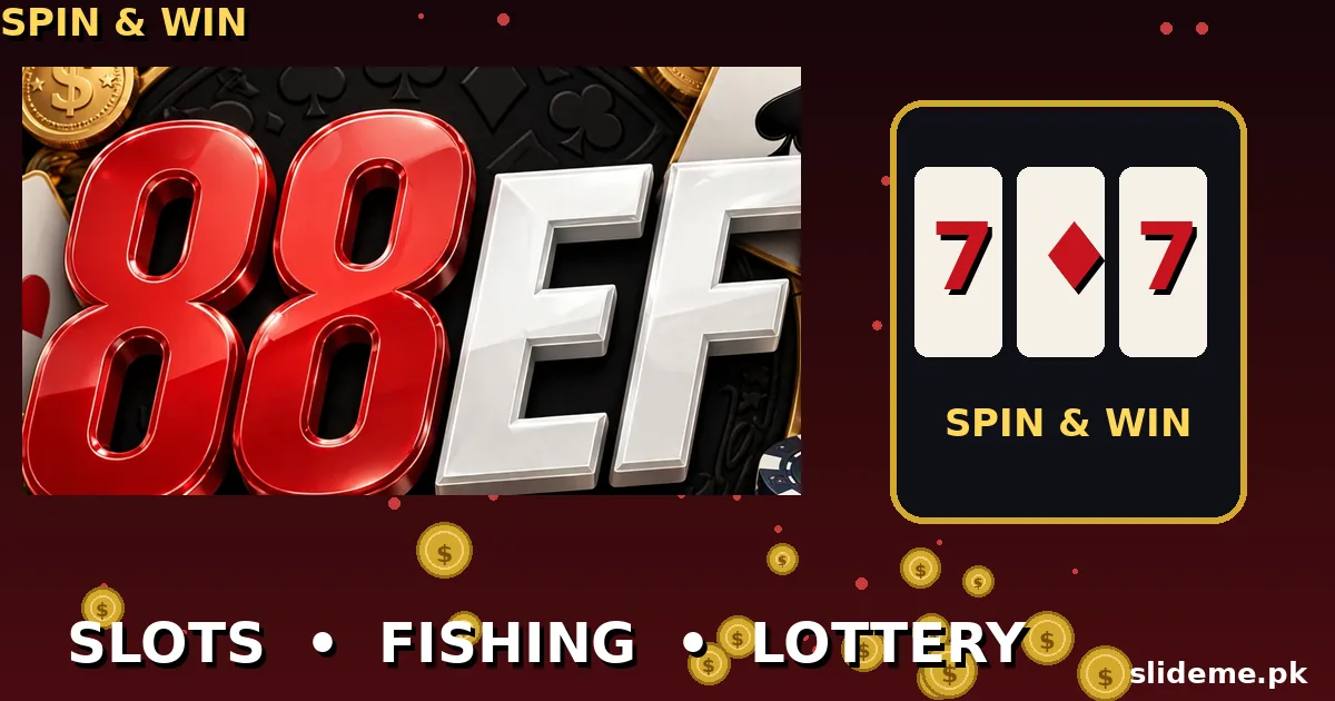 88EF Game slots, fishing and lottery banner with red 88EF logo on black and red casino background