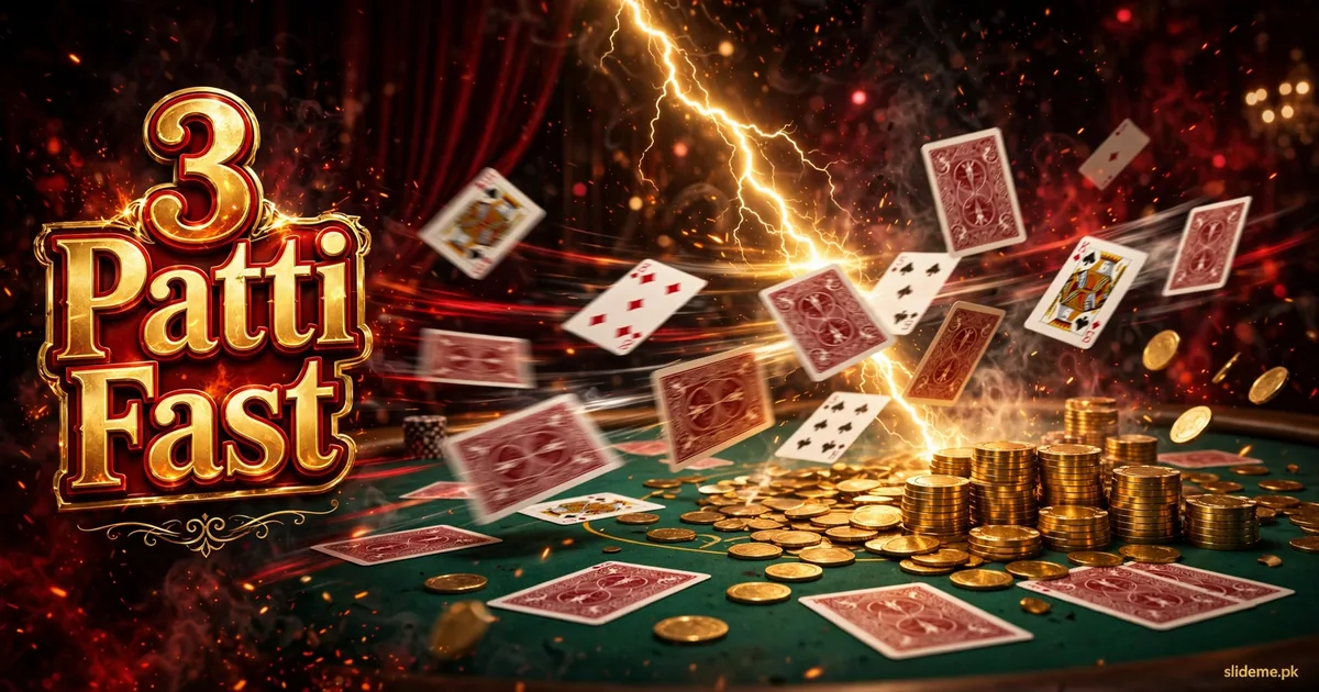 3 Patti Fast game table with Teen Patti cards, lightning speed effects, gold chips and coins