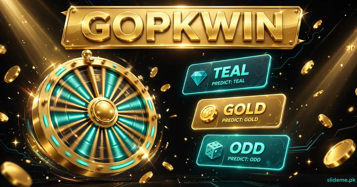 GOPK Win color prediction — golden lucky wheel with teal prediction cards and GOPKWIN banner