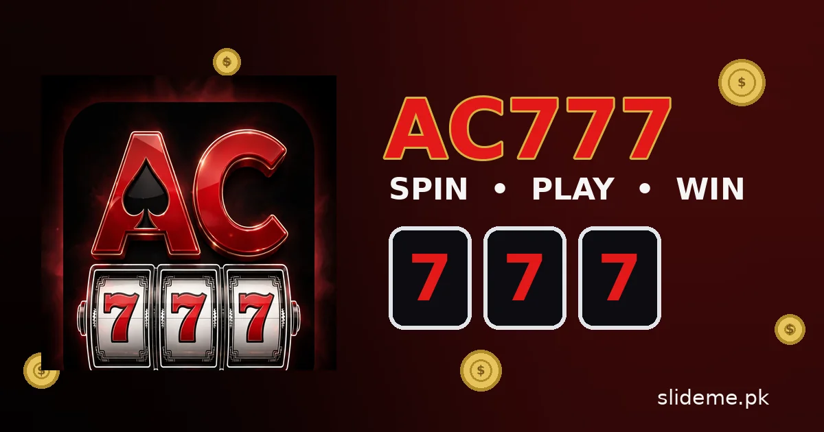 AC777 Game APK download banner with red AC777 wordmark and 777 slot reels