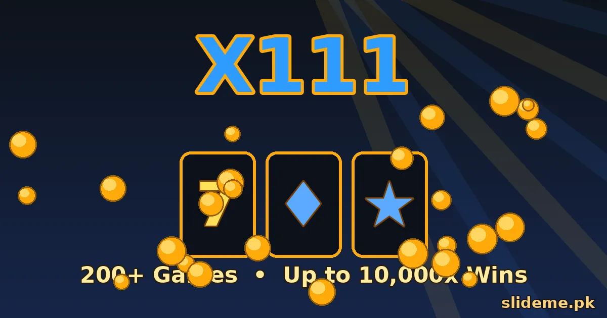 X111 Game slots banner — slot reels with 200+ games and up to 10,000x wins caption