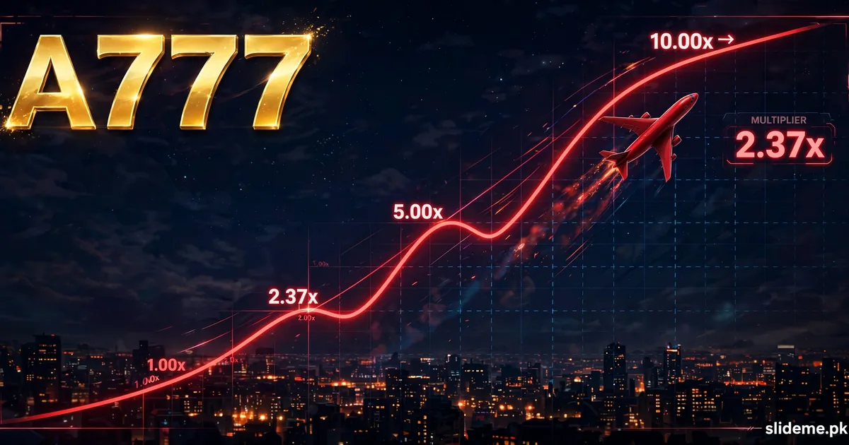 A777 Game Aviator crash game banner with red plane climbing a rising multiplier curve