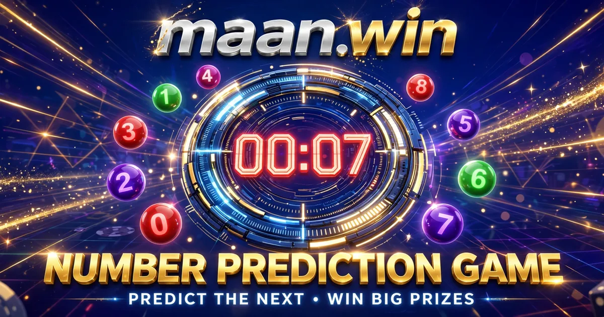 MaanWin Wingo colour prediction banner showing red green violet balls and a round countdown timer