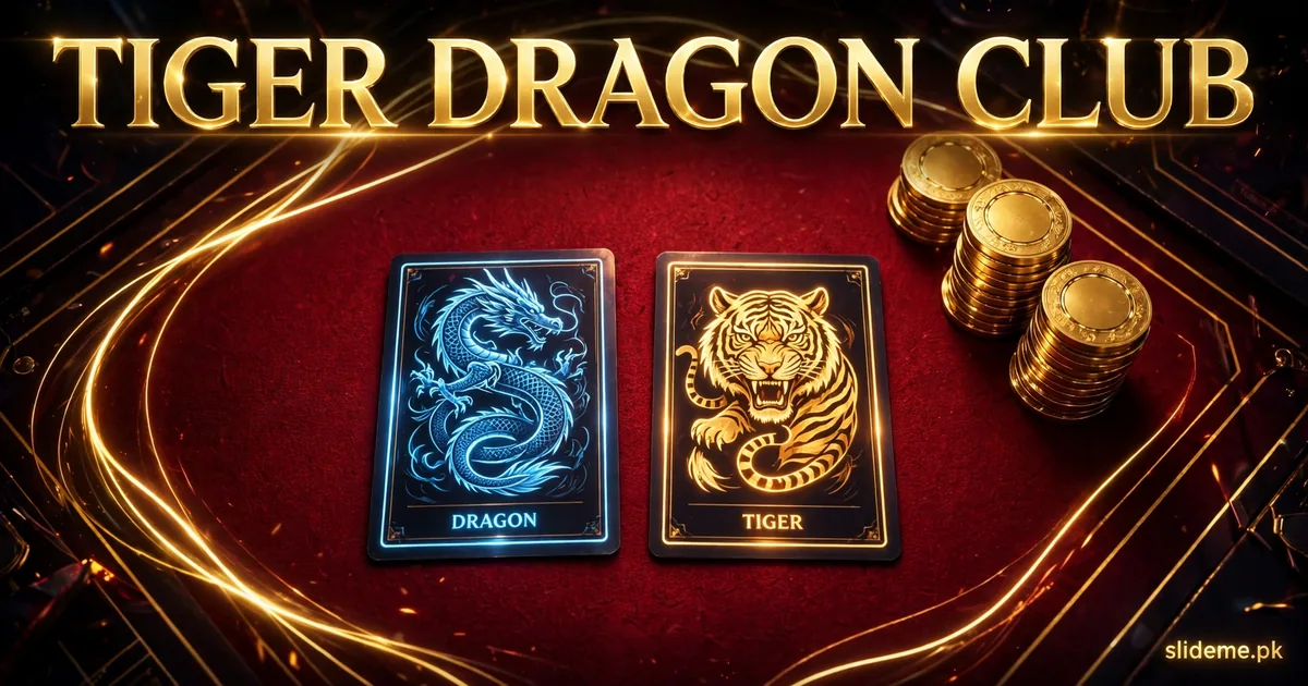 Tiger Dragon Club Dragon vs Tiger card table with glowing Dragon and Tiger cards and gold chips