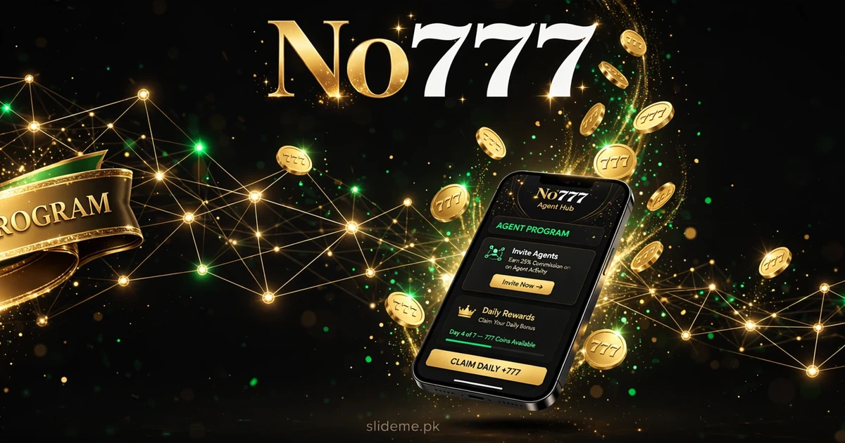 No777 VIP Agent Program banner with gold crown, rewards network and daily bonus phone screen