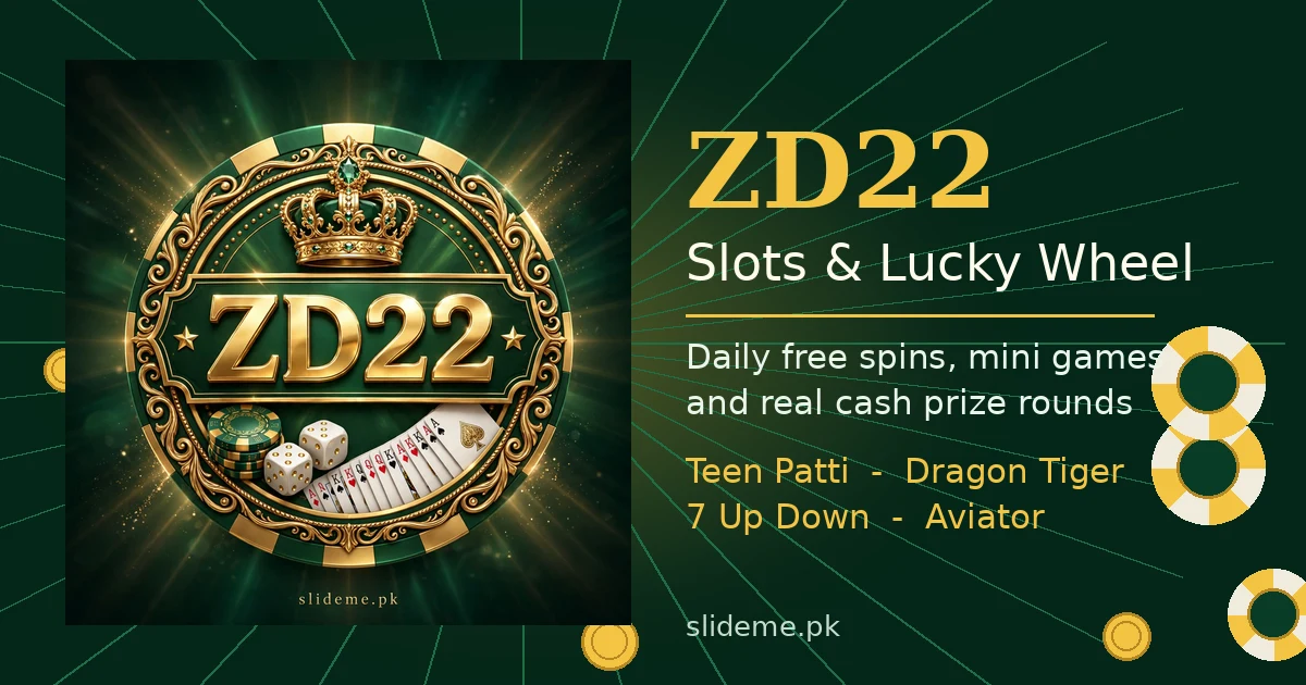 ZD22 Game slots and lucky wheel banner with daily free spins and cash rewards