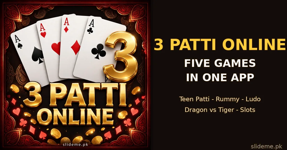 3Patti Online five games in one app banner showing teen patti rummy ludo dragon vs tiger and slots
