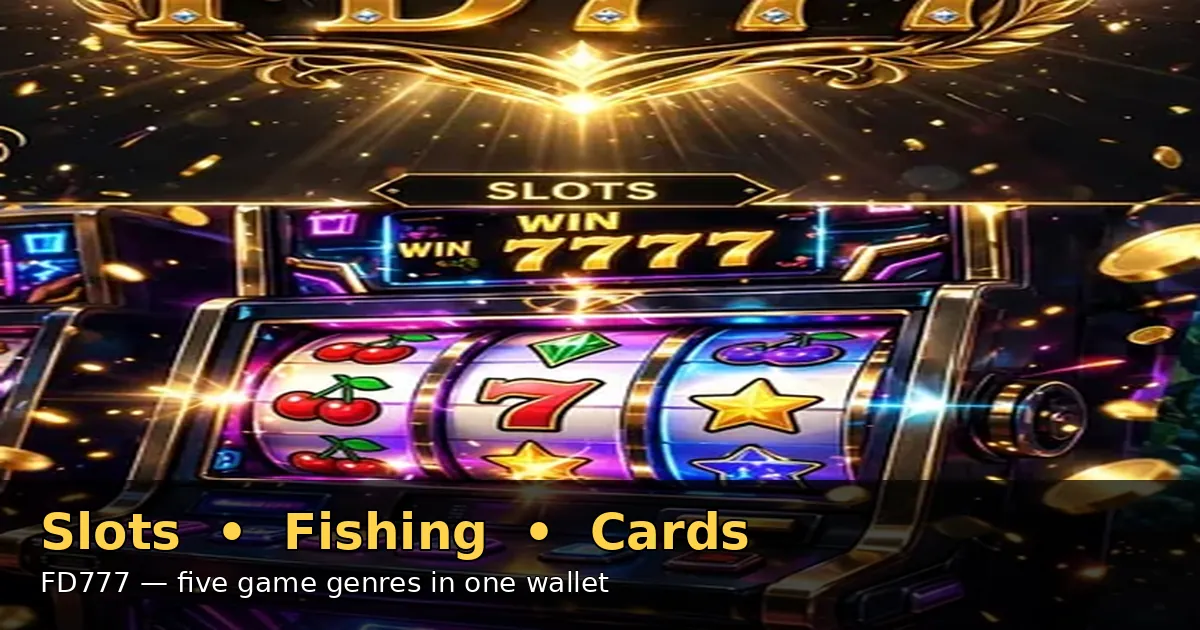 FD777 slots, fishing and cards promotion with gold headline banner
