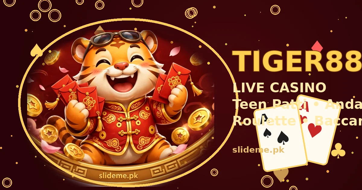 Tiger888 live casino banner with tiger mascot and playing cards