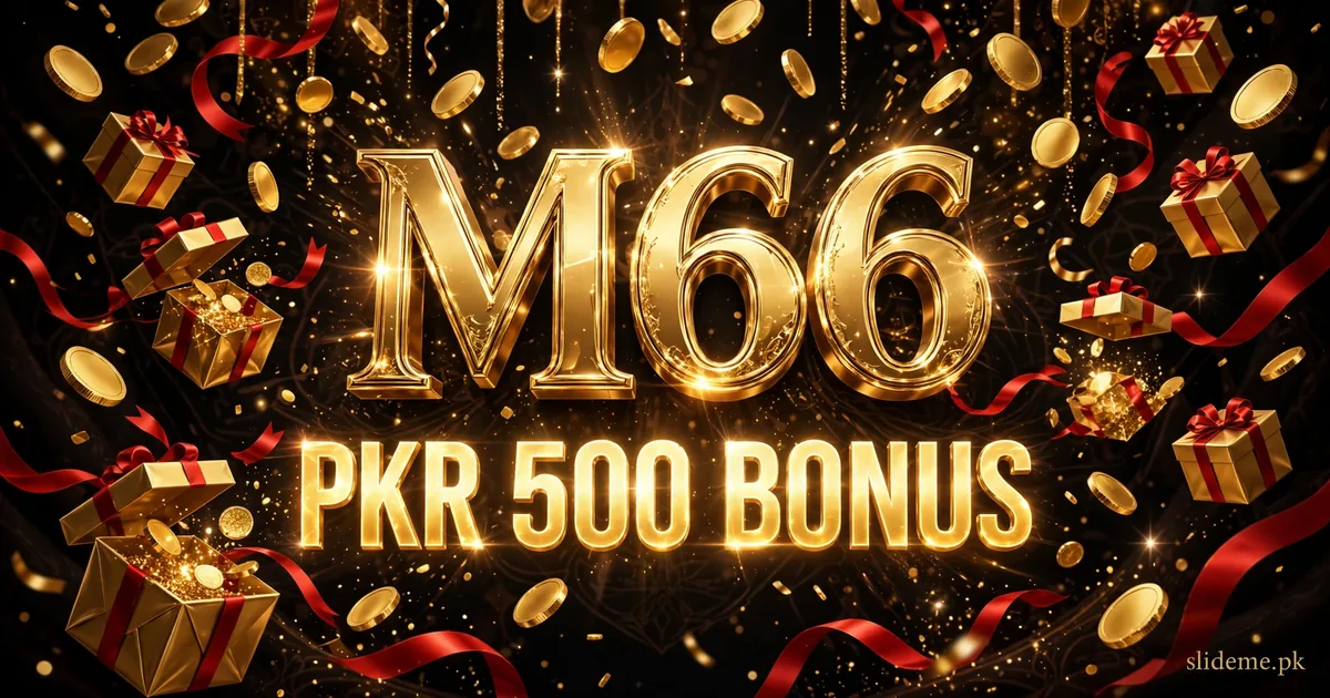 M66 Game PKR 500 bonus celebration with gold coins and gift boxes