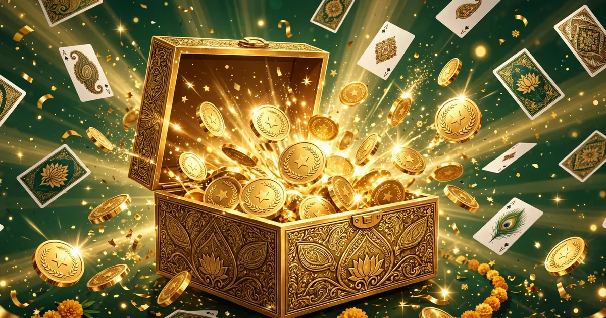 Teen Patti No.1 bonus rewards with golden gift box and prize coins