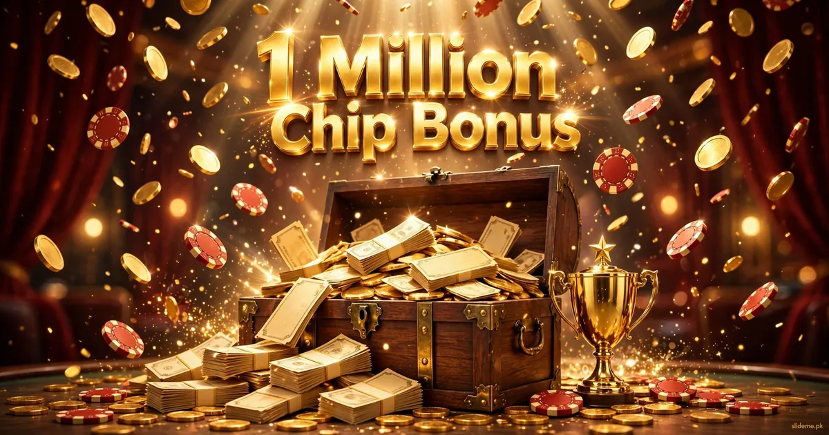 Gold coins and poker chips raining over a treasure chest with 3 Patti Fast bonus rewards