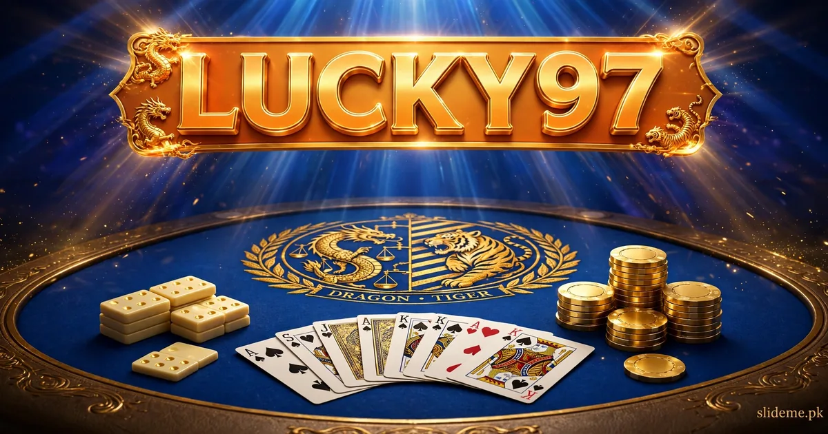 Lucky 97 card games — Dragon Tiger table with LUCKY97 gold banner, cards and coins