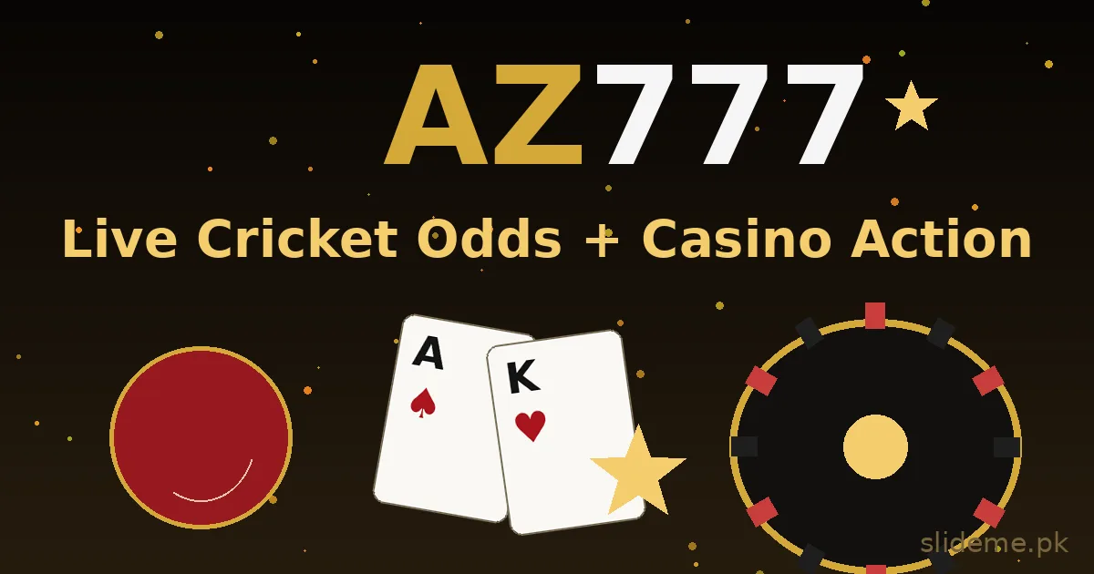 AZ777 live cricket odds and casino banner with cricket ball roulette wheel and playing cards