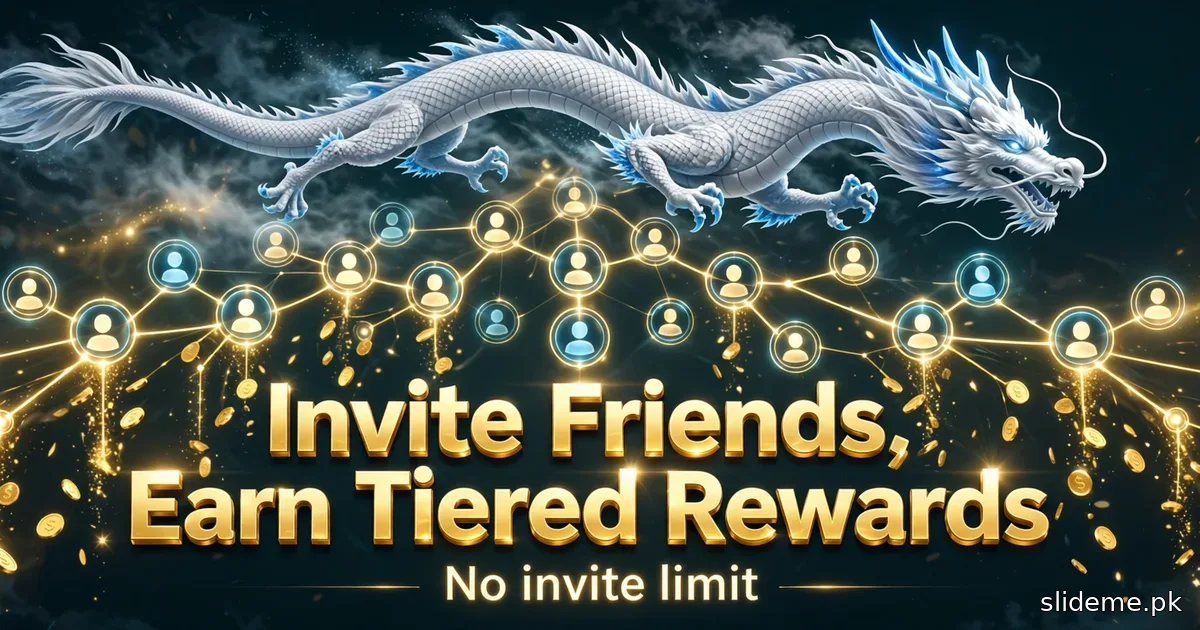Dragon Club invite and earn banner — dragon flying over a friend invite network with raining gold coins