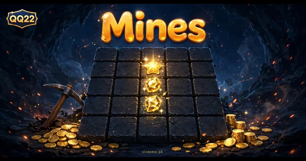 Mines game board with gold stars in the QQ22 Game app