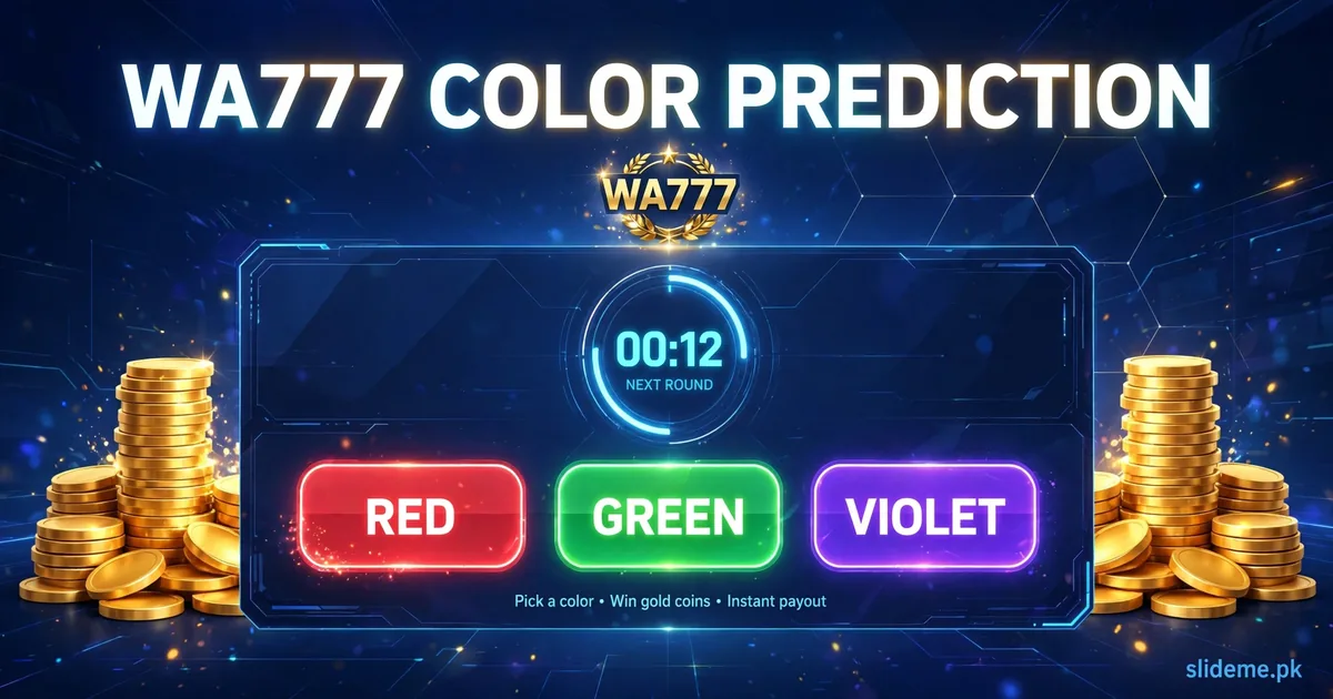WA777 Color Prediction game screen — red green violet color choice buttons