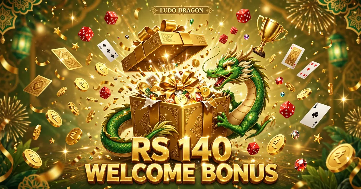 Ludo Dragon Game Rs 140 welcome bonus gift box with a green dragon