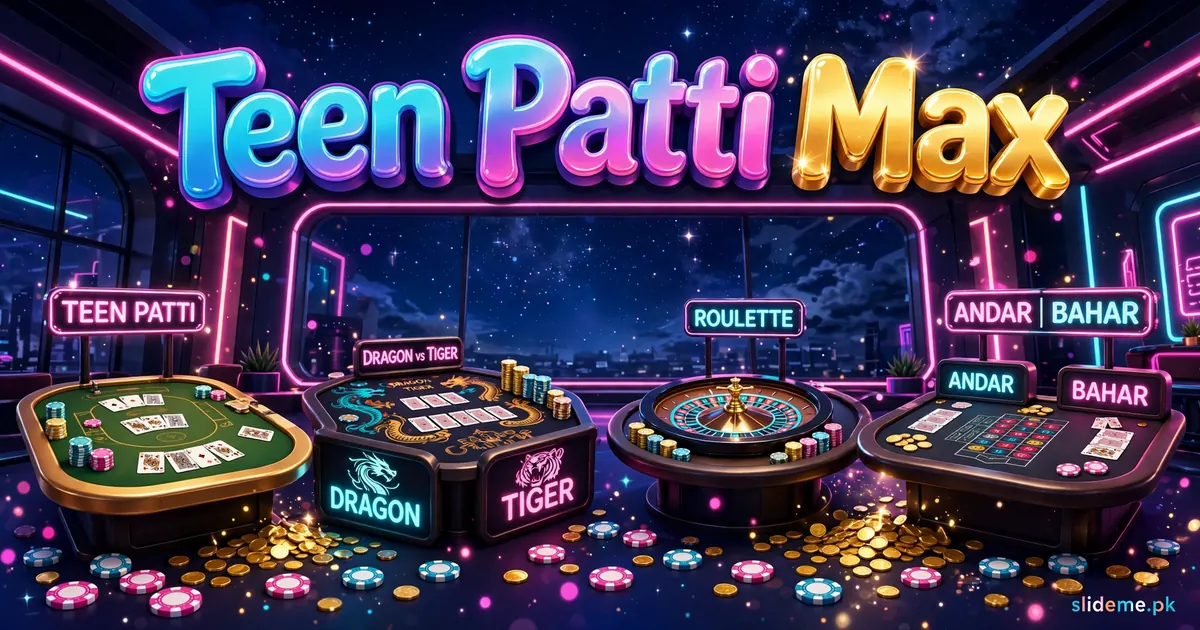 Teen Patti Max games lobby banner — Teen Patti, Dragon vs Tiger, Roulette and Andar Bahar tables