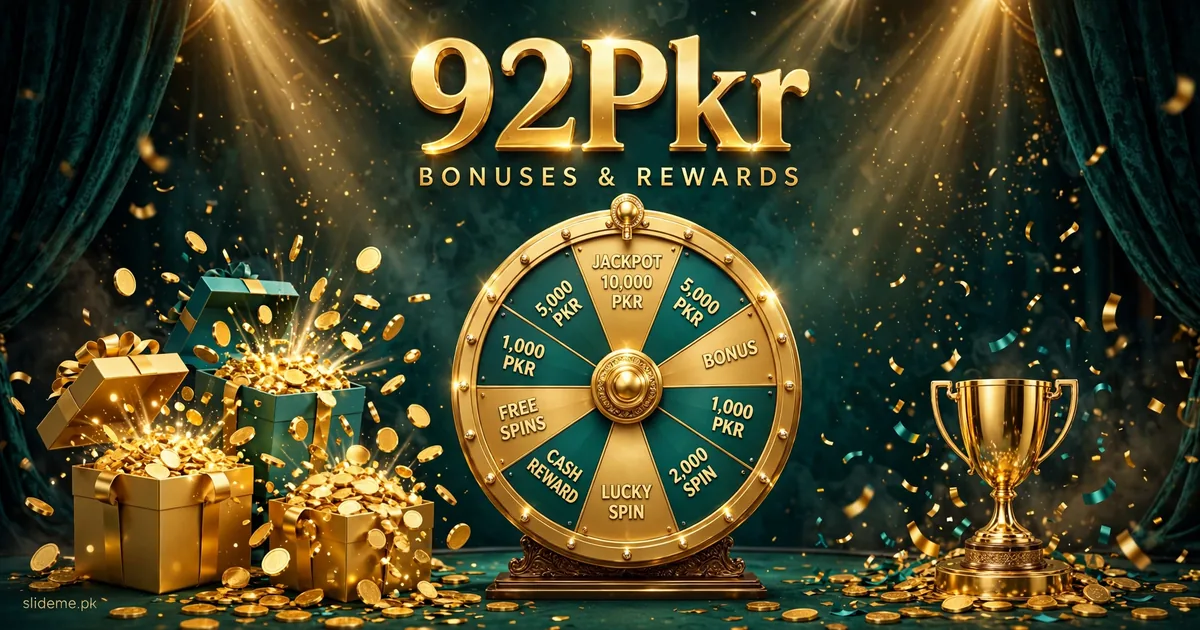 92Pkr bonuses and rewards with lucky spin wheel, gift boxes and jackpot prizes