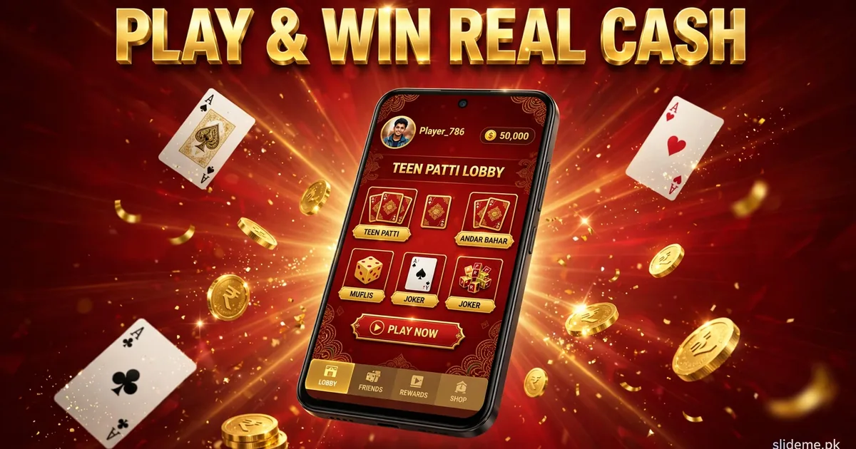 3 Patti Winner app lobby shown on a smartphone with playing cards and gold coins