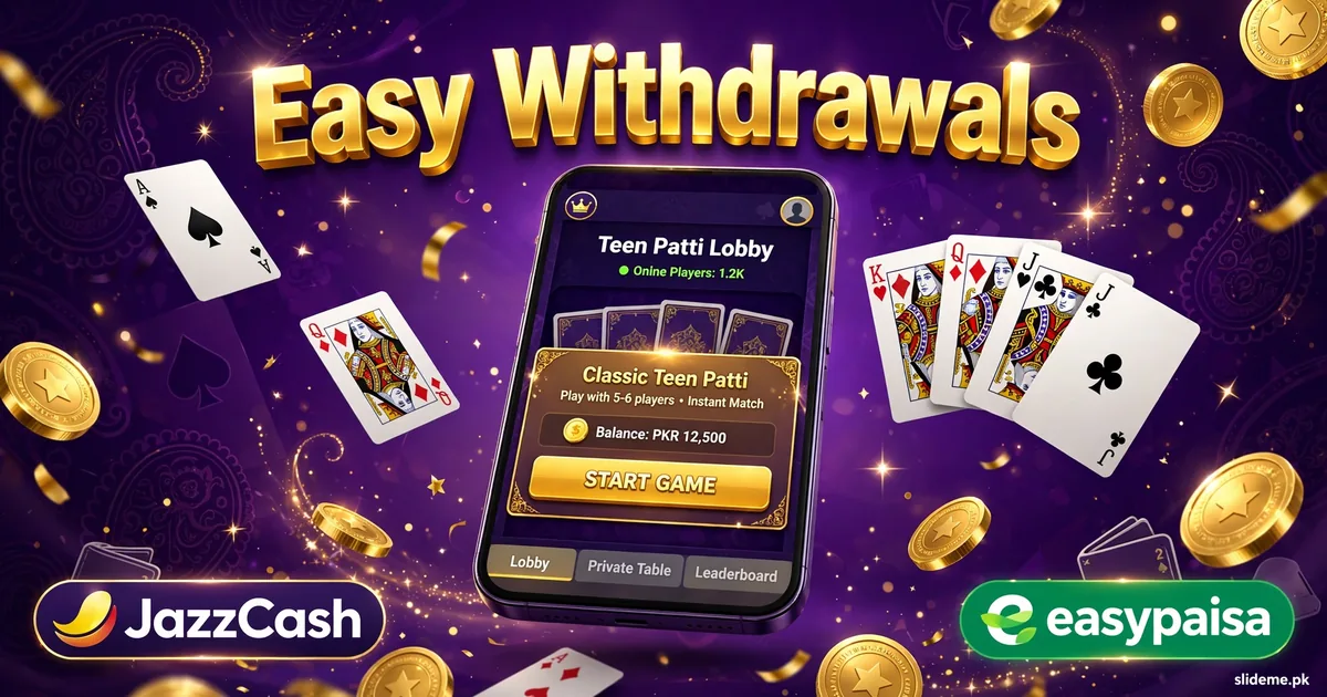3Patti OK easy withdrawals banner with JazzCash and Easypaisa payment options