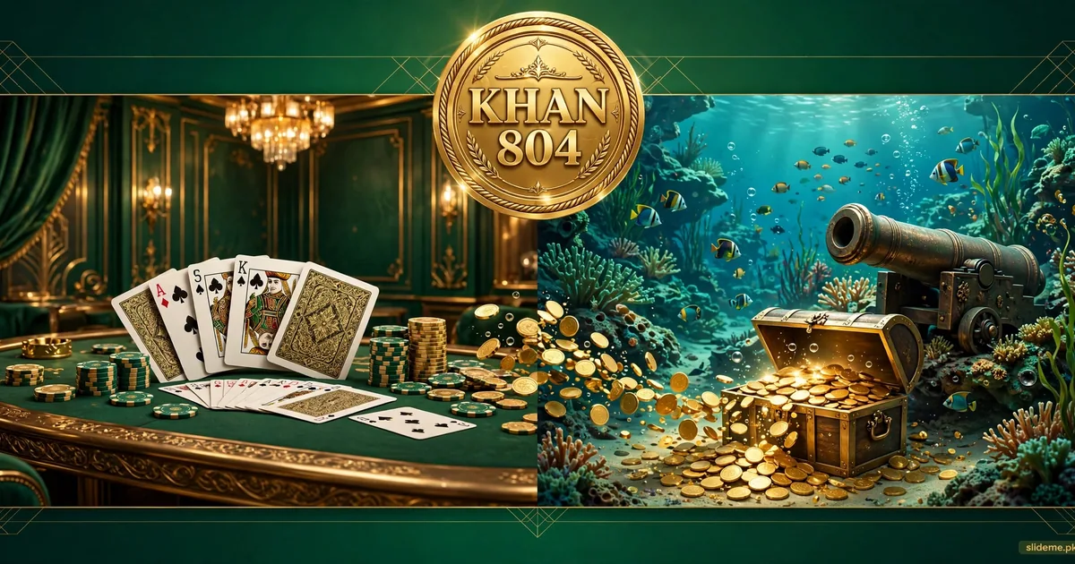 Khan804 Game card tables and fishing game lobby with gold coin treasure chest