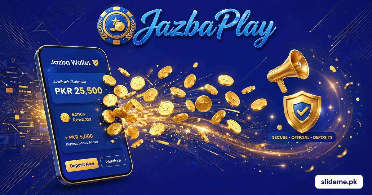 Jazba Play wallet and secure deposits banner with blue wallet app, gold coins and security shield