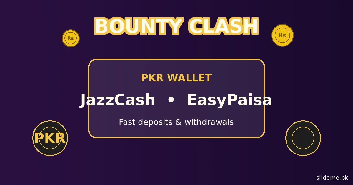 Bounty Clash Game cross-game bounty meter filling with gold coins, PKR cash rewards via JazzCash and EasyPaisa