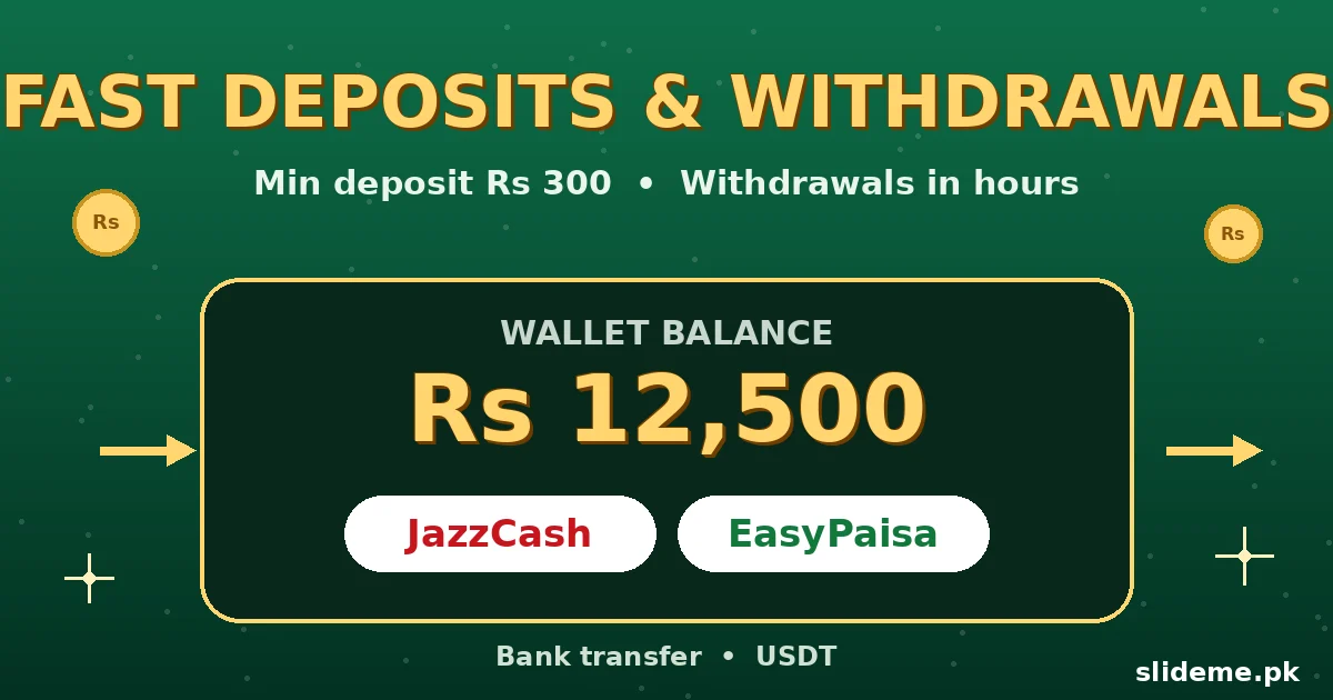 PKCasino fast deposits and withdrawals via JazzCash and EasyPaisa wallet