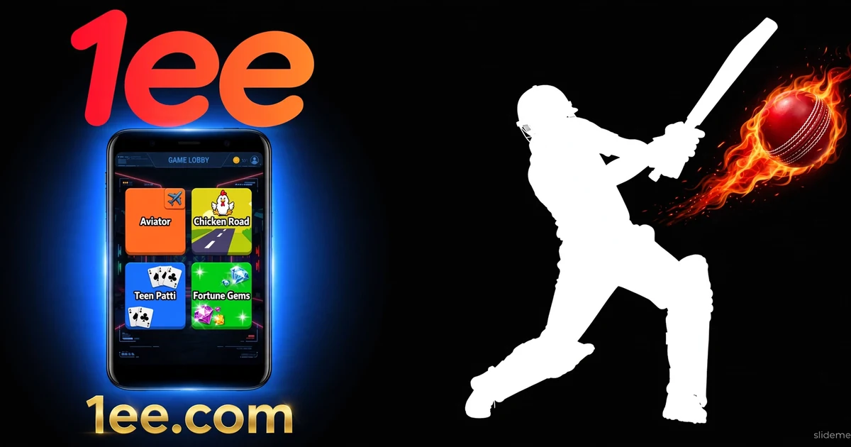 1EE Game lobby preview — Aviator, Chicken Road, Teen Patti and Fortune Gems tiles on smartphone