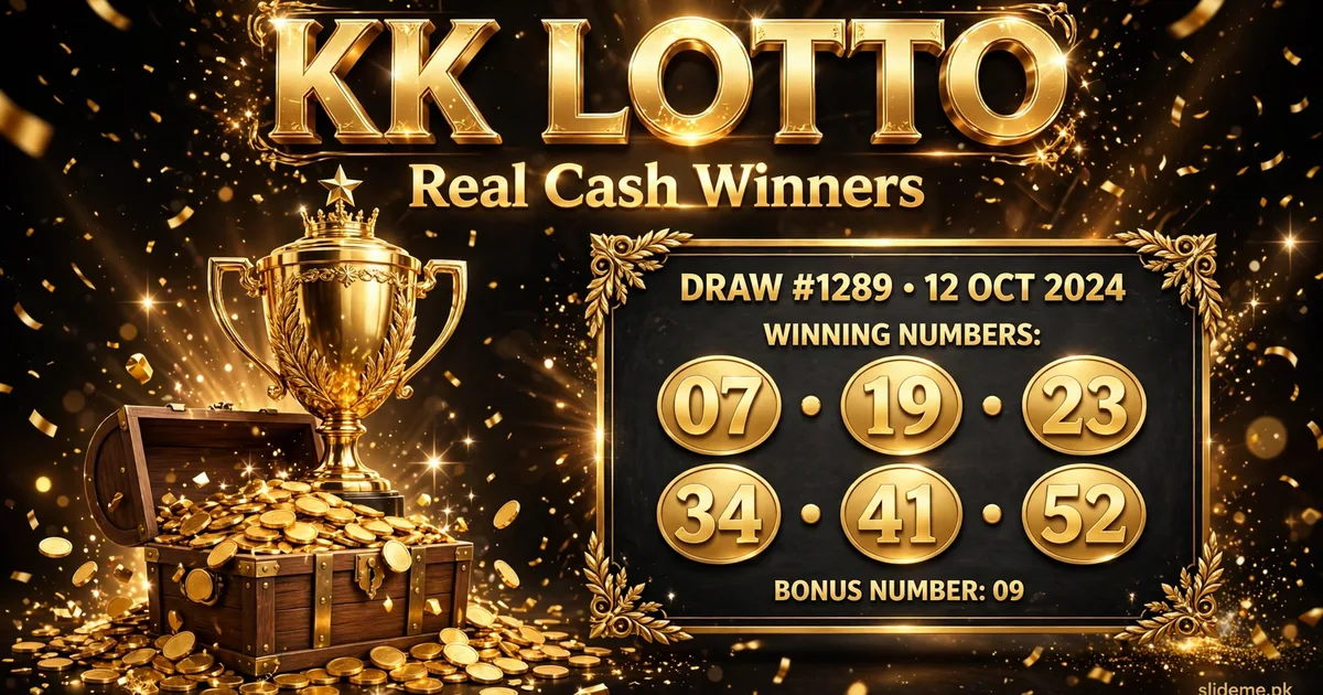 KK Lotto real cash winners banner with golden trophy and draw results board