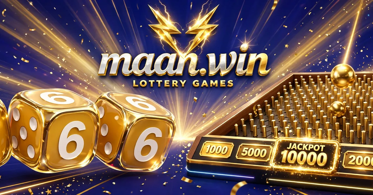 MaanWin K3 dice and Plinko lottery banner with golden ball dropping through pegs
