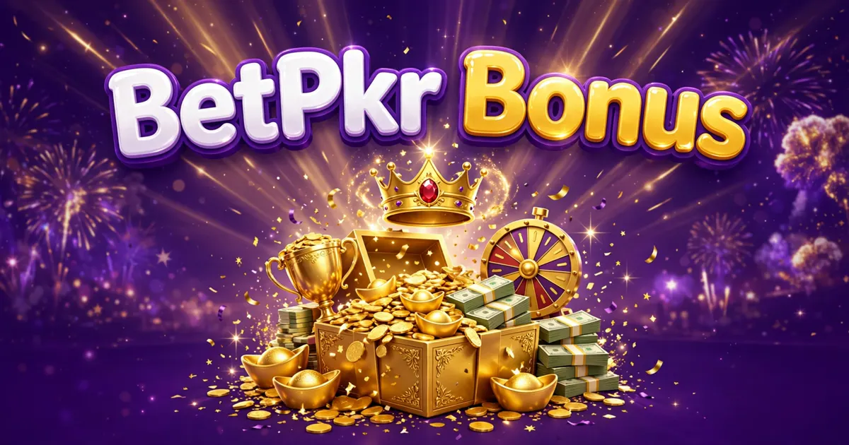 BetPkr Game bonus rewards with gold gift box, coins, lucky wheel and trophy