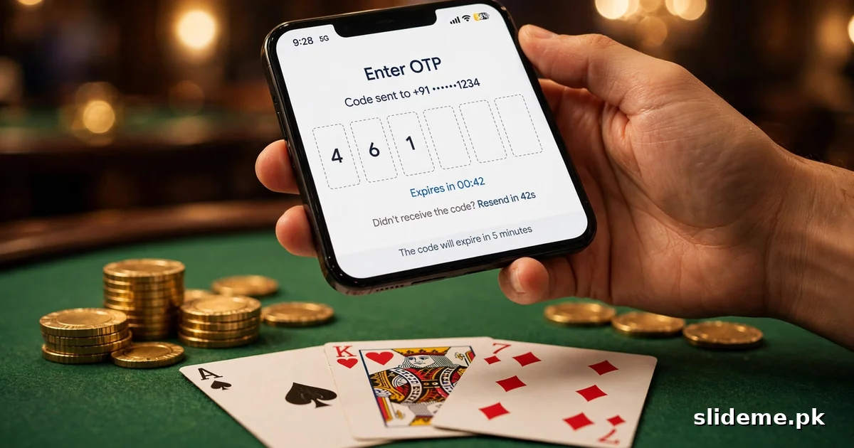 BK66 OTP login step on a phone over a Teen Patti card table