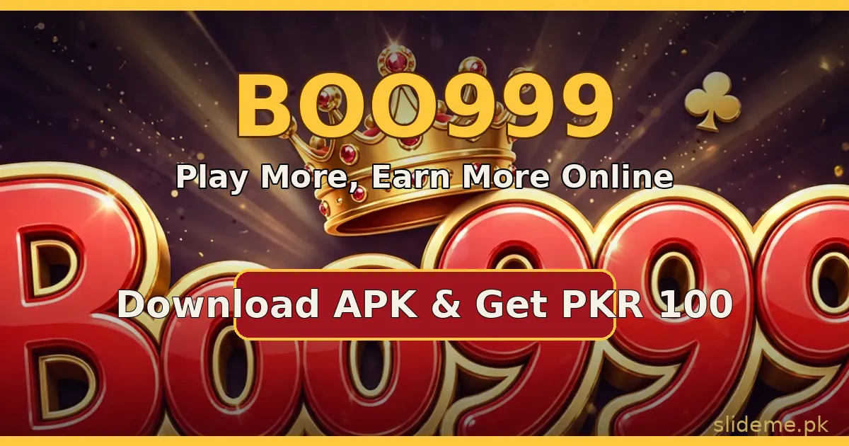 Boo999 Game APK download banner with crown logo and PKR 100 bonus offer