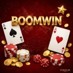 Boom Win app logo in gold on dark red