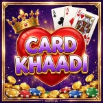 Card Khaadi game logo — purple and gold 3D letters with crown, red heart and fanned aces