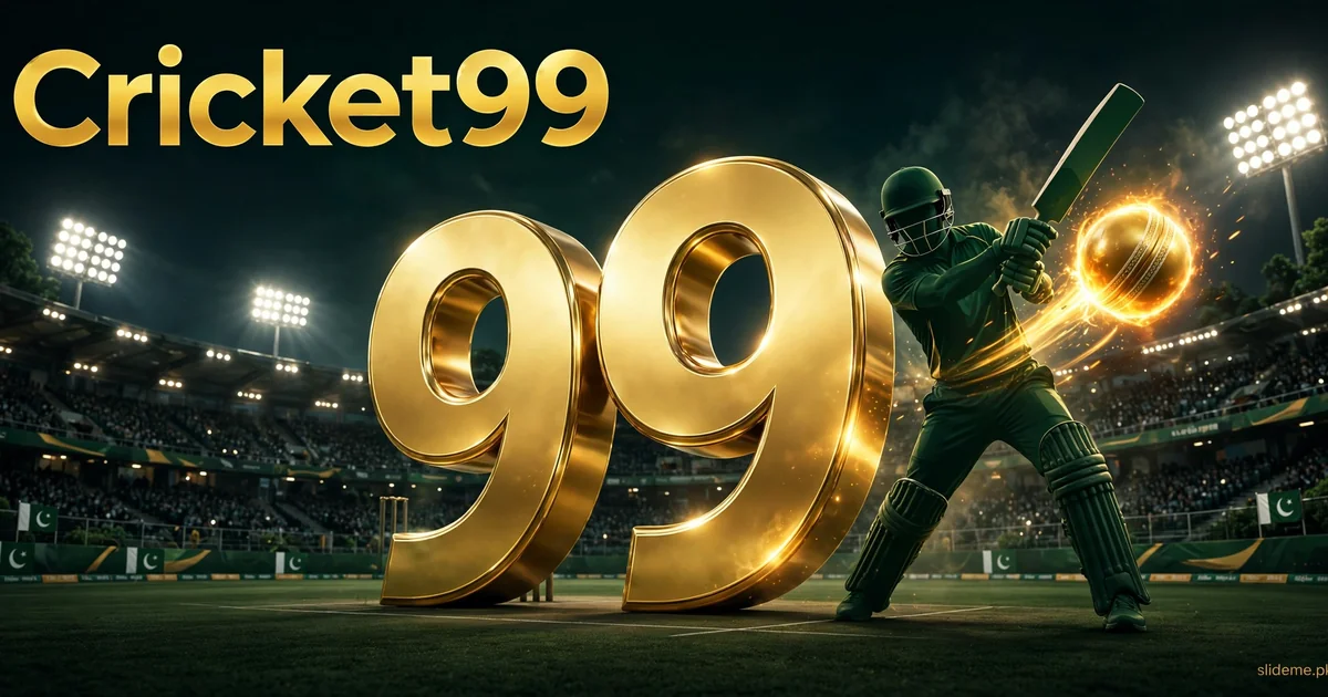 Cricket99 Game app review - cricket match prediction banner with batsman and golden 99