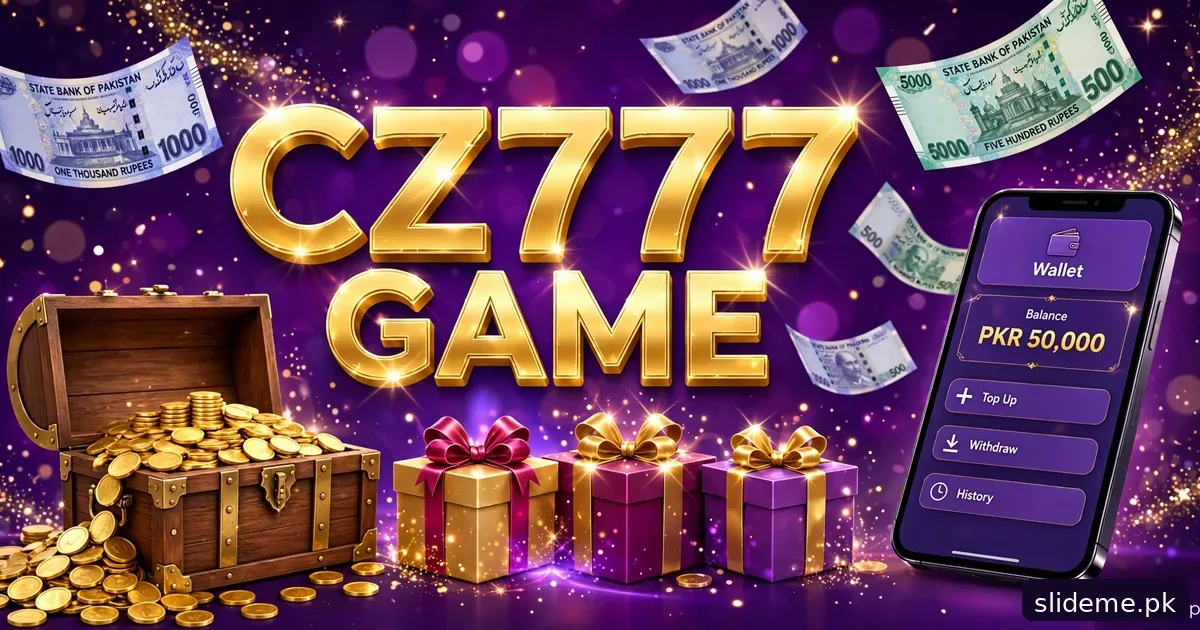CZ777 Game bonuses with treasure chest, gift boxes, PKR notes and wallet app