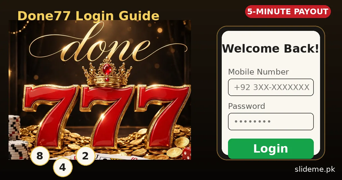 Done77 app login screen showing mobile number and password sign-in