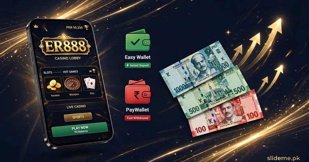 ER888 Game app with JazzCash and EasyPaisa PKR withdrawal options on mobile.
