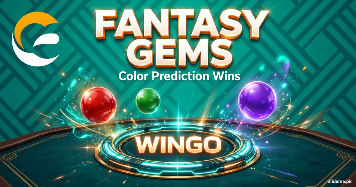 Fantasy Gems game Wingo color prediction banner with red green and violet prediction balls